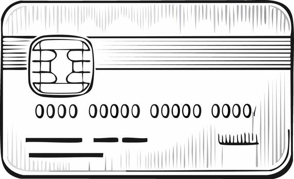 Sketch style credit card with chip and account numbers vector