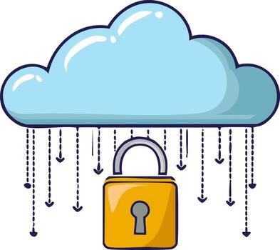 Secure Data Transfer Cloud Computing with Padlock Symbol for Protection vector