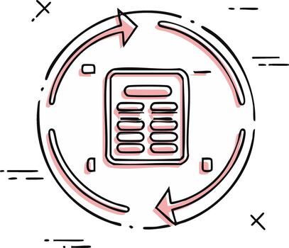 Recurring payments and financial cycle doodle with calculator and arrows vector