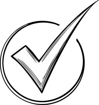 Hand Drawn Check Mark in Circle Outline Confirmation Verification Validation Approval Symbol Ink Sketch Style vector