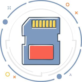 SD memory card illustration, technology and data storage symbol with abstract circular elements vector