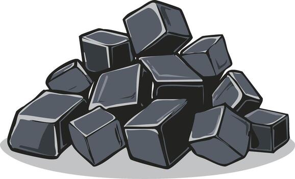 Stack of shiny dark grey cuboid blocks in an abstract illustration fuel material vector