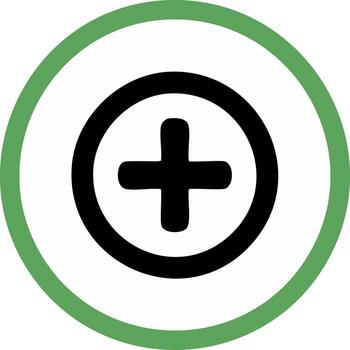verde circulo con más firmar, icono de adición o positivo resultados en negro y verde en un blanco antecedentes vector