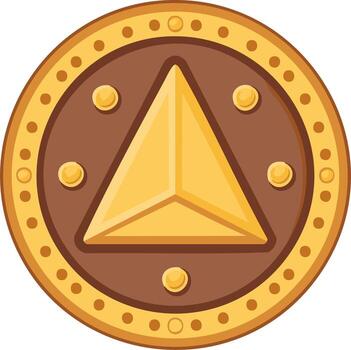 Decorative shield emblem with golden triangle and border. Ancient design for medieval themes vector