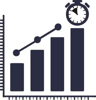 Progress bar chart with upward trend line and stopwatch symbol for time management and business growth vector