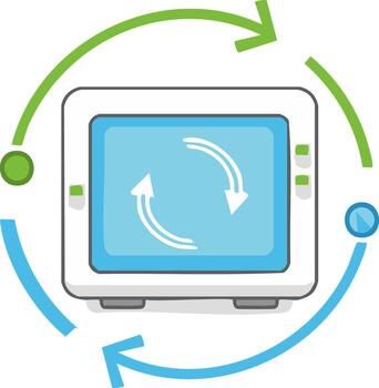 tecnología actualizar ciclo ilustración con monitor y giratorio flechas vector