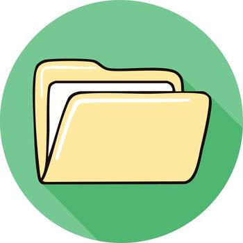 Open Manila Folder Icon with Flat Design and Long Shadow on Green Background vector