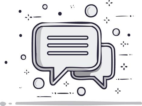 Sketchy line art illustration of overlapping communication bubbles and text messages vector