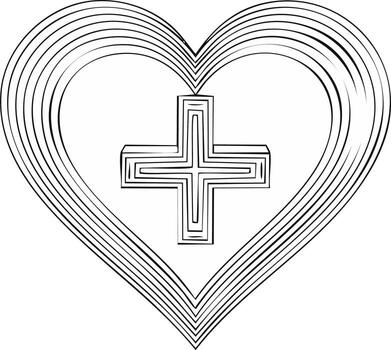 Heart Shaped Symbol With Lines and Plus Sign Outline Illustration for Valentines and Health Related Concepts vector