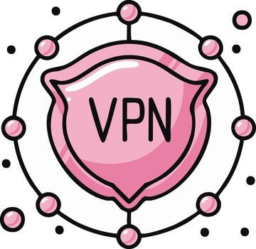 Pink VPN shield with network connection icons for virtual private network security and privacy concept vector