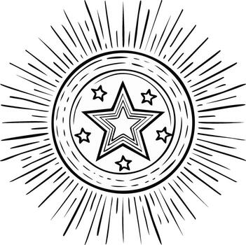Star burst design, concentric circle element with central star graphic and surrounding smaller stars vector