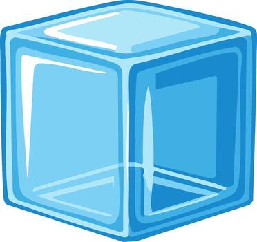 Blue Ice Cube Illustration, Single Cube, Cold Drink, Water Ice Element, Fresh Frozen Object, Rectangular Shape vector