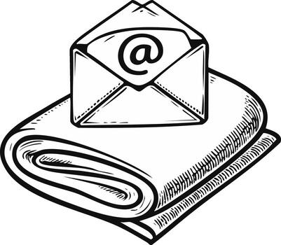 ilustración de un sobre con un a símbolo en un arrollado papel o tela con tinta líneas vector