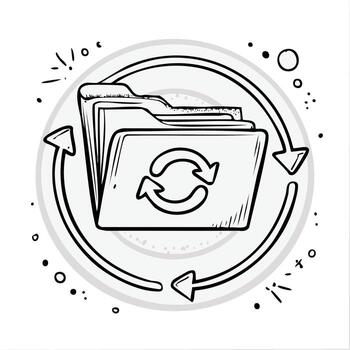 mano dibujado garabatear icono de un archivo carpeta con un actualizar símbolo para datos sincronización y archivo apoyo vector