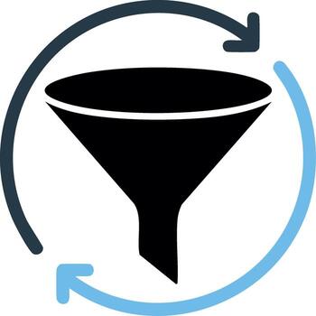Funnel Diagram Representing a Process of Conversion or Filtering with Circular Arrows vector