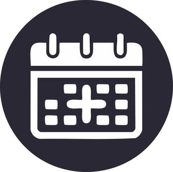 redondo calendario icono con más símbolo para agregando un nuevo fecha o evento vector