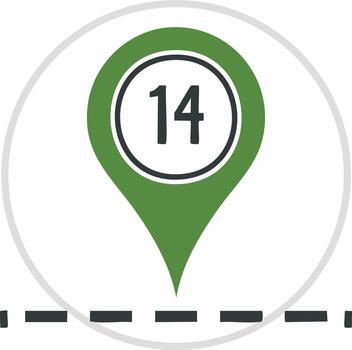 verde mapa alfiler con número 14 calificación un destino o punto de ruta en un ruta vector