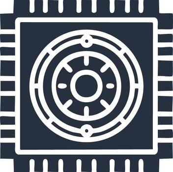 Stylized Microchip Icon with Circular Pattern, Technology Illustration for Digital Platforms and Graphic Design Projects vector