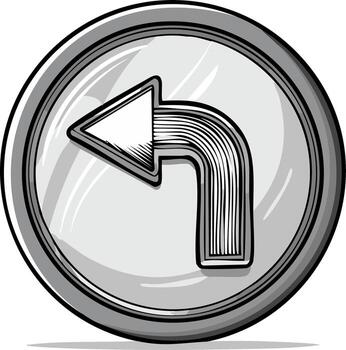 Circular Silver Button with Arrow Pointing Left Guidance Illustration vector