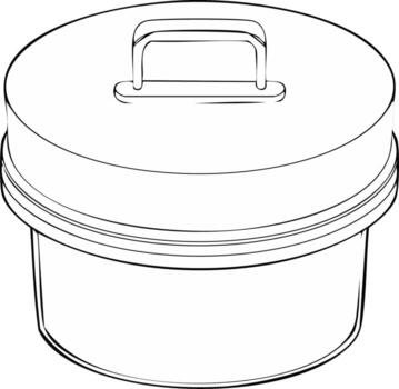 Round container with handle and lid, outline drawing, side view vector