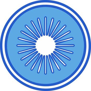 Blue sunburst icon with radial lines in a circular frame graphic vector