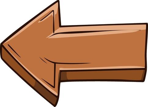 Stylized Arrow pointing Leftwards in Brown Color with Cartoon Outline on isolated White Background vector