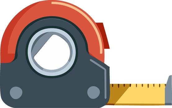 Red and grey retractable tape measure with yellow tape extended a precise tool for measurement and DIY projects vector