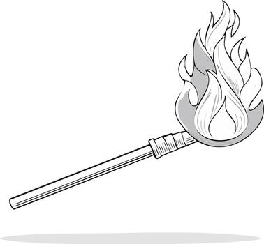 ilustración de un iluminado antorcha con un brillante fuego y un largo encargarse de retenida en un angular posición vector