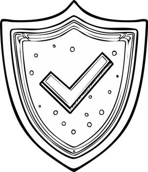 dibujado a mano bosquejo de un seguridad proteger icono con un marca de verificación símbolo para validación vector