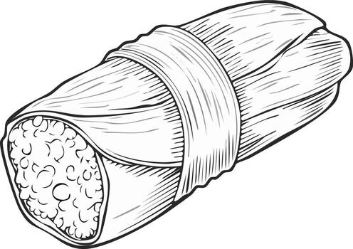 estilizado ilustración de un tamal envuelto en cáscara y atado con un cuerda vector