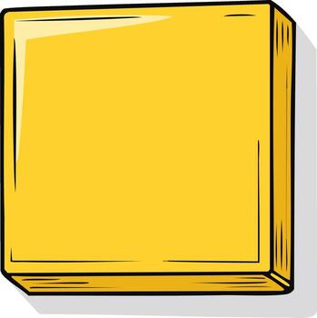 Abstract Yellow Cube Box in Cartoon Style Illustration with Outline, and Shadow vector