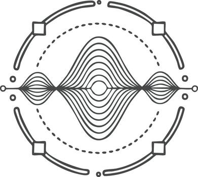 Abstract line art illustration of a futuristic signal wave within a geometric circle vector