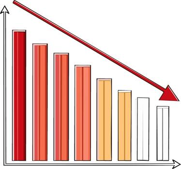 Declining graph showing a financial or business downturn, with bar chart and arrow down vector