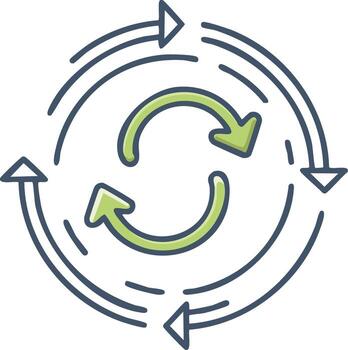Abstract circular arrow system design with multiple directions for processing and growth vector