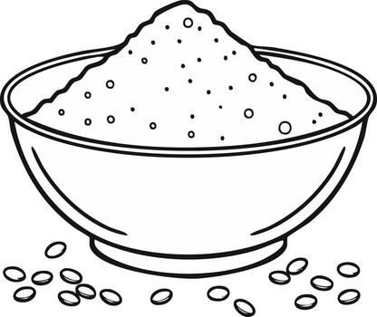 contorno ilustración representando un cuenco desbordante con harina con semillas dispersado alrededor el cuenco vector