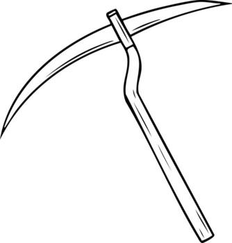 Stylized illustration of a scythe, a curved blade attached to a long handle, representing a tool and symbol vector