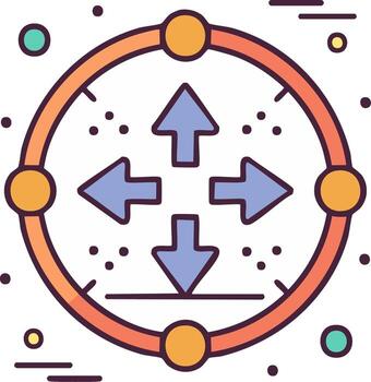 Navigation arrows icon inside circle symbolizing direction, movement and connectivity vector