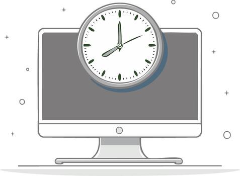 Computer monitor with a clock on top representing time management and productivity vector