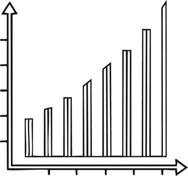 Rising bar graph doodle illustration showing sales growth trend and positive market progress vector