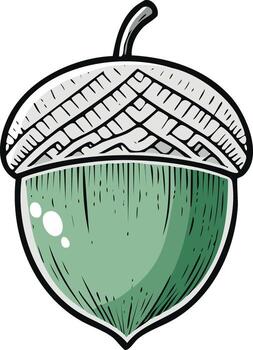 Detailed green acorn drawing with a distinct textured cap and stem element vector