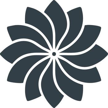 Abstract geometric flower shape with rotating spiral petals Minimalist symmetrical symbol or icon vector