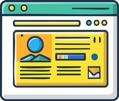 sitio web interfaz modelo con usuario perfil y contenido disposición, garabatear estilo vector