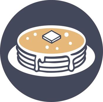 apilar de mullido panqueques con mantequilla y jarabe en un lámina, desayuno comida gráfico símbolo, icono vector