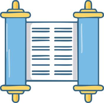 ilustrativo dibujo de un abierto Desplazarse con guion, un representación de antiguo escritos, azul y oro vector