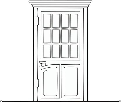 An outline drawing of a door with a window vector