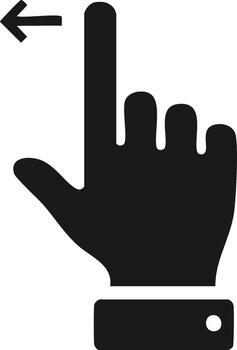 Simple black and white icon of hand with finger pointing left used for swiping or scrolling on a device screen vector