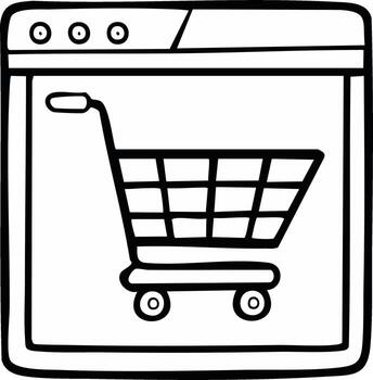 Hand drawn online shopping cart inside a web browser window ecommerce concept illustration vector