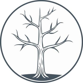 estilizado desnudo árbol ilustración con ramas en circular marco icono emblema vector