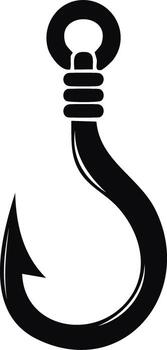 sencillo negro pescar gancho con un lazo para adjuntando a línea en un blanco antecedentes vector