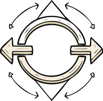 Hand-drawn style diagram of arrows forming a cycle and geometric elements vector